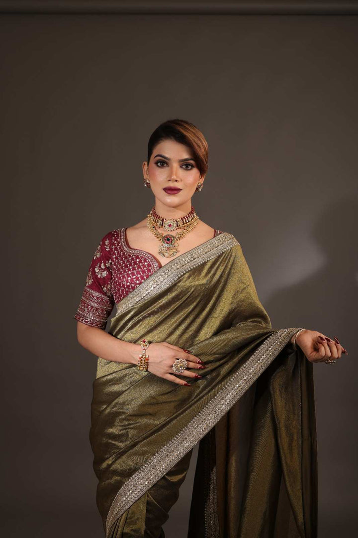 Olive Green Saree