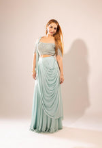 Load image into Gallery viewer, ICE BLUE DRAPE SAREE SET
