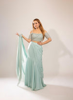 Load image into Gallery viewer, ICE BLUE DRAPE SAREE SET
