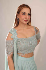 Load image into Gallery viewer, ICE BLUE DRAPE SAREE SET
