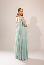 Load image into Gallery viewer, ICE BLUE DRAPE SAREE SET

