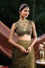 Load image into Gallery viewer, Olive Green Drape Skirt With Crop Top
