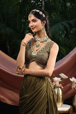 Load image into Gallery viewer, Olive Green Drape Skirt With Crop Top
