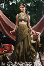 Load image into Gallery viewer, Olive Green Drape Skirt With Crop Top
