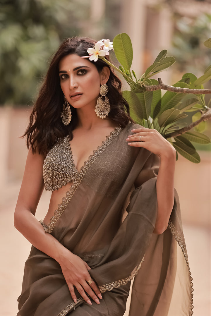 Olive green saree blouse