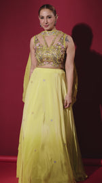 Load and play video in Gallery viewer, Green Shaded Crop Top Skirt Set
